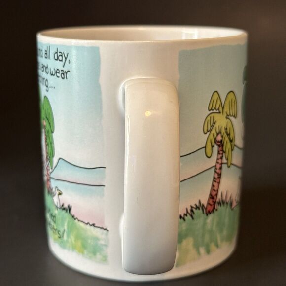 Russ Berrie &Co. Get Well Soon Mug Cup Cartoon #8427 Beach/Hammock/PalmTrees VTG - Picture 2 of 9